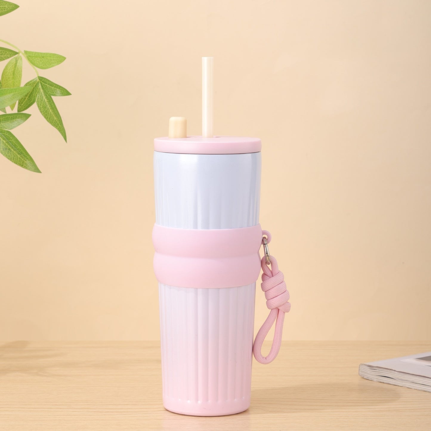 Damen multifunktionale Isoliertrinkflasche mit integriertem Strohhalm und praktischem Tragegriff Karnz