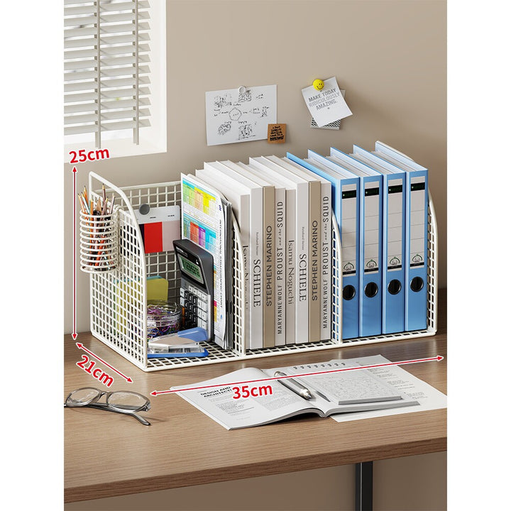 Langer Multi-Slot Desktop-Datei- und Ordner-Organizer mit Stift- und Zubehörhalter