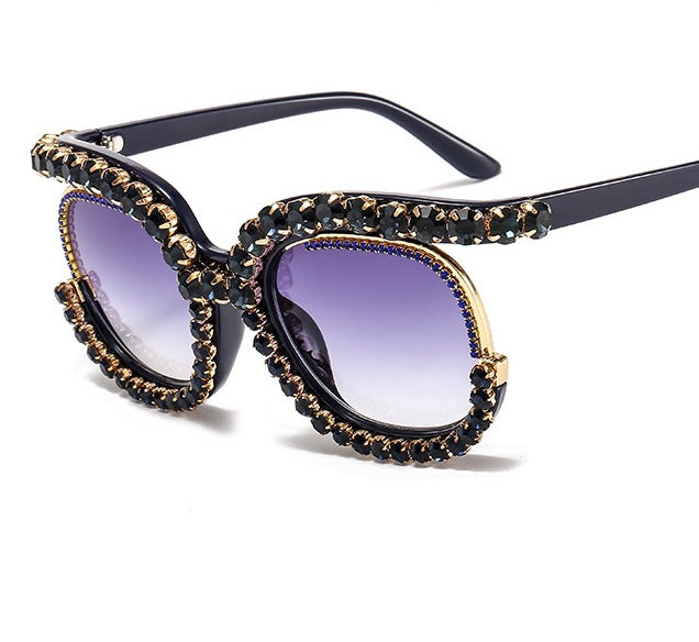 Damen Glamouröse Cat-Eye-Sonnenbrille mit funkelndem Kristallbesatz Karnz