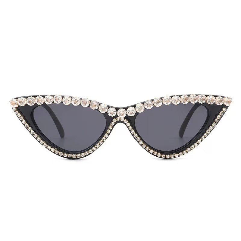 Damen Glamouröse Katzenaugen Sonnenbrille mit Strassbesatz Karnz