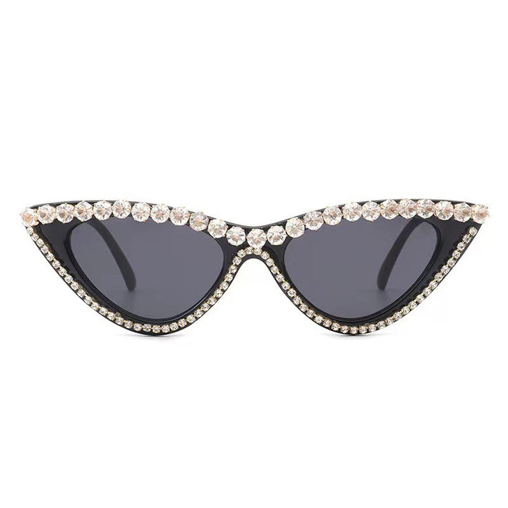 Damen Glamouröse Katzenaugen Sonnenbrille mit Strassbesatz Karnz
