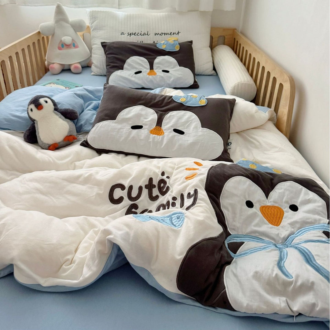 Kids Appliqué Puppy Baumwollsatin Bettbezug mit gesteppten Welpenkopf Kissenbezügen