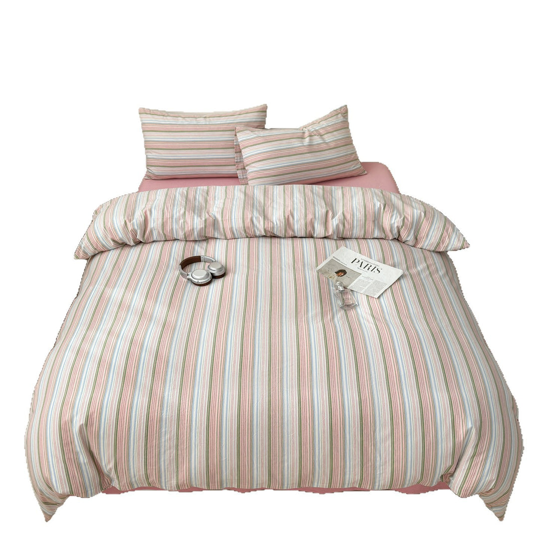 Gestreiftes Baumwoll-Percale-Bettbezug-Set mit Umschlagkissenbezügen