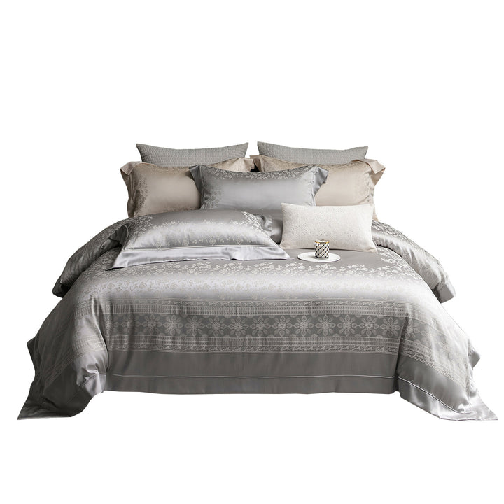 Seiden-Feel Jacquard Satin Bettbezug Set mit geprägt floralem Rand