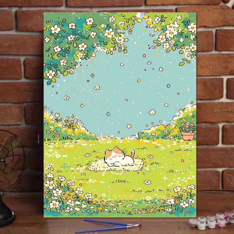 Niedliches Katzenillustration Leinwandkunstdruck Karnz
