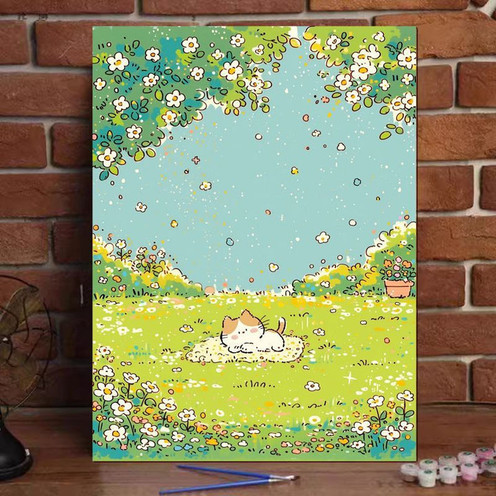 Niedliches Katzenillustration Leinwandkunstdruck Karnz