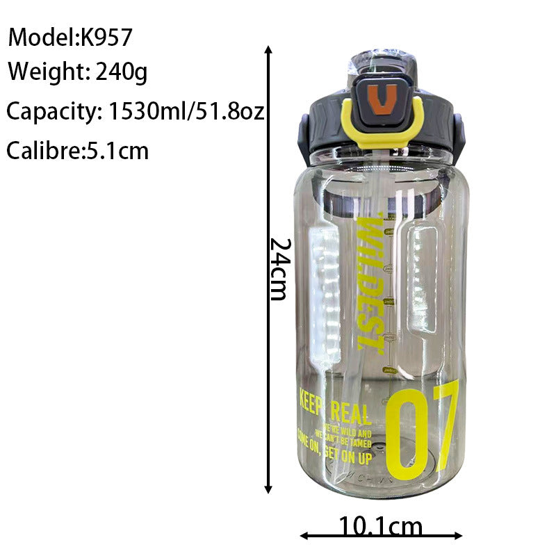 Damen große Wasserflasche mit integriertem Strohhalm und Tragegriff Karnz