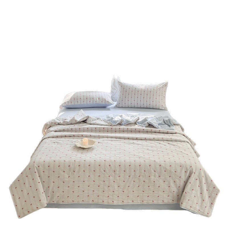 Gestepptes Baumwoll-Musselin Quilt-Set mit Wendefunktion, Zartem Blumenprint und passendem Spannbettlaken