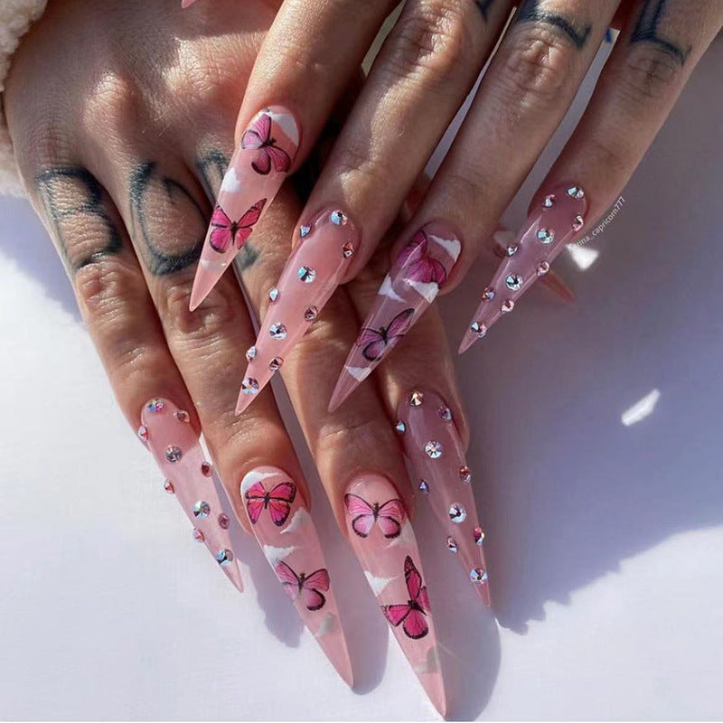 Dekorativer Stiletto Press-On Nail Art Set mit Schmetterlingsdesign Karnz