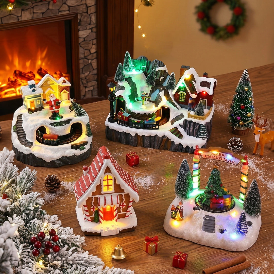 Beleuchtete Weihnachtsdorf-Dekoration mit beweglichen Figuren Karnz