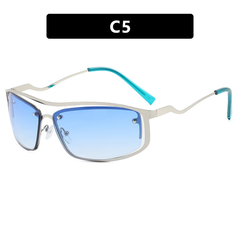 Damen futuristische Sonnenbrille mit elegantem Metallrahmen und hochtransparenten Gläsern Karnz