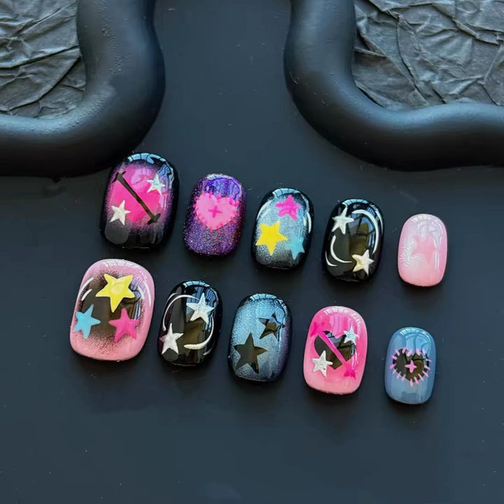 Künstlerisches katzenmotiviertes Press-On-Nagelkunstset Karnz