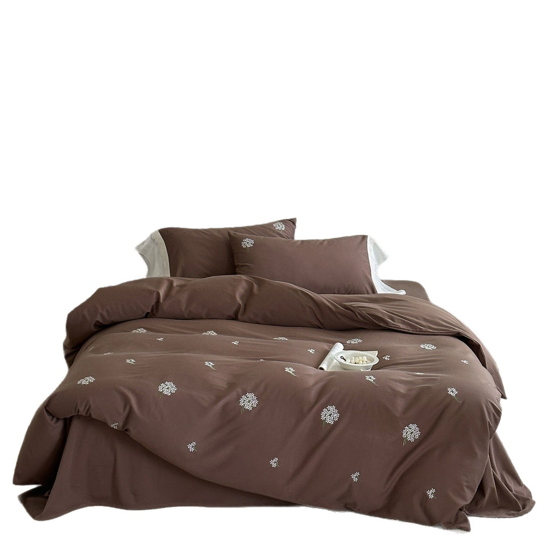 Bestickte botanische Mikrosatin Bettbezugset mit minimalistischem Zweigmotiv