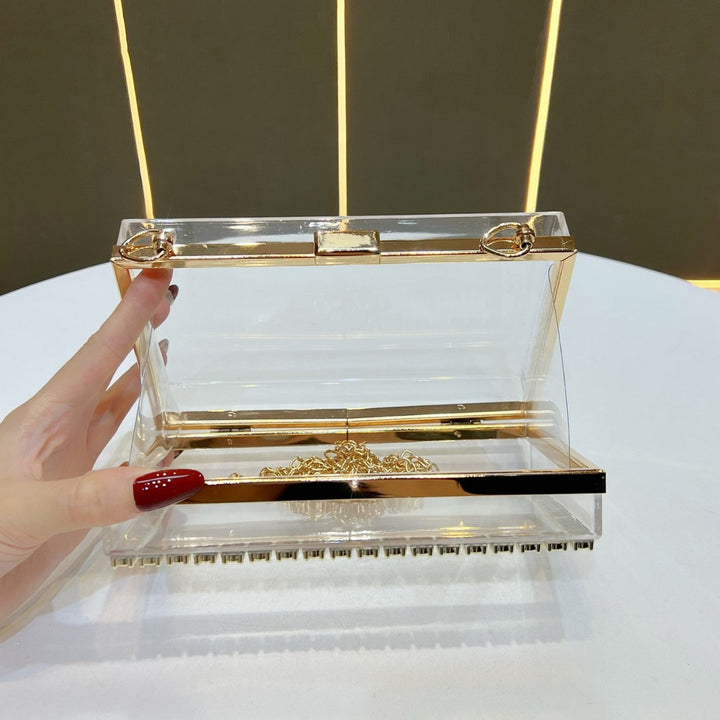 Kristallakzentierte klare Abend-Clutch