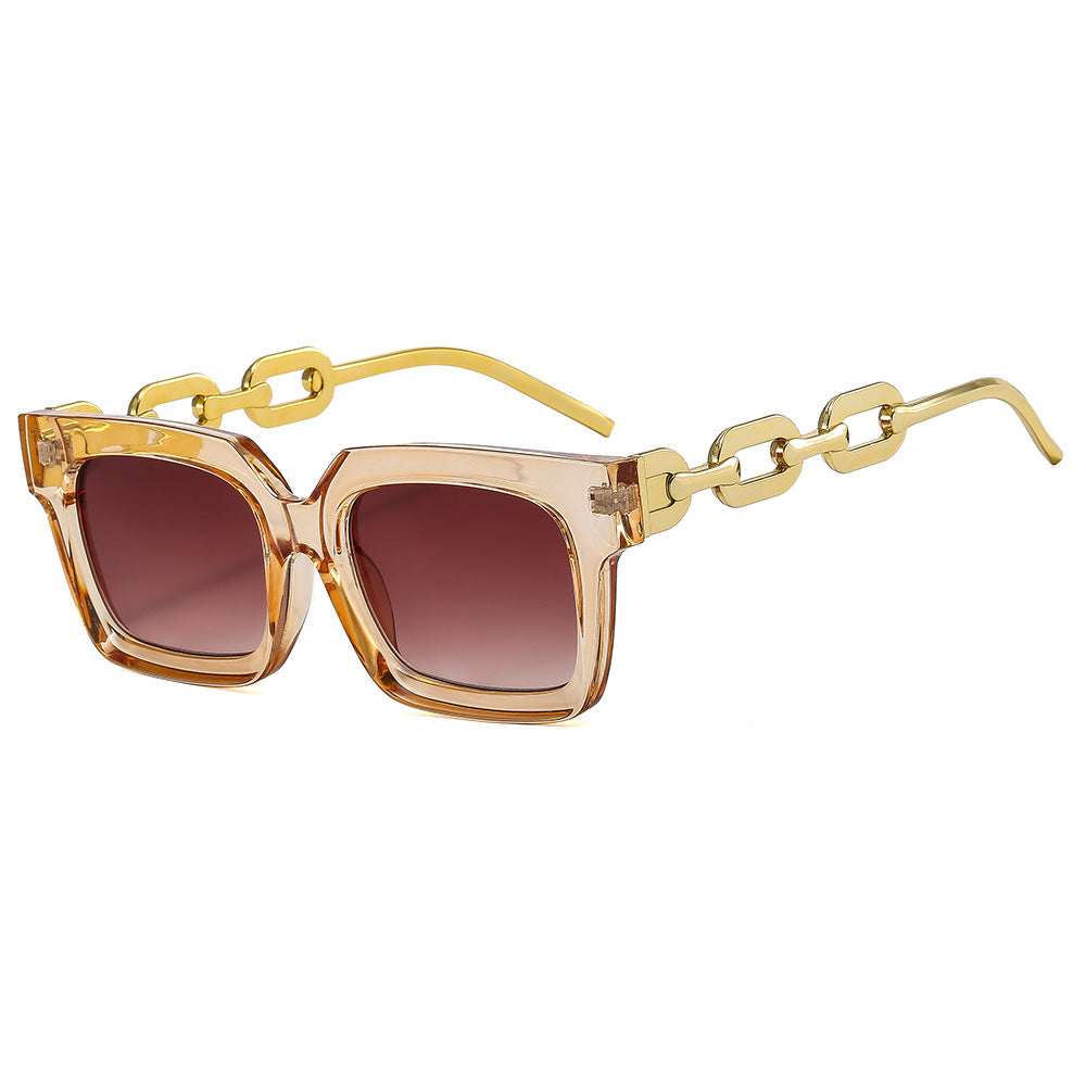 Damen modische quadratische Sonnenbrille mit luxuriösen Kettendetails Karnz