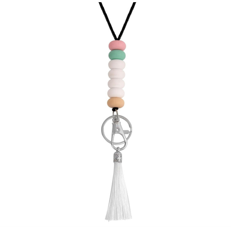 Bunter Perlen-Schlüsselanhänger Lanyard mit Quaste Karnz