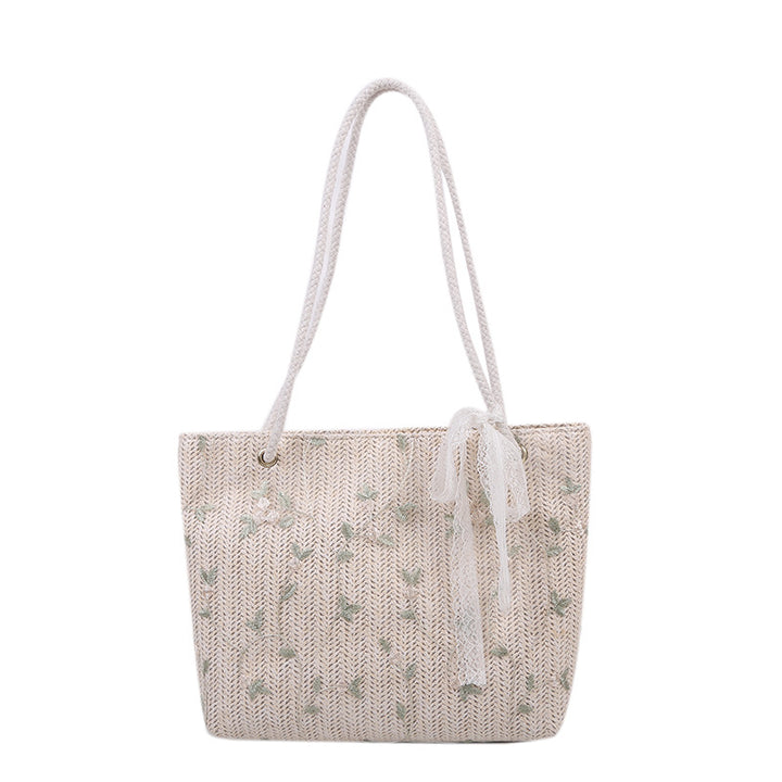 Woven Straw Strandtasche mit dekorativem Band