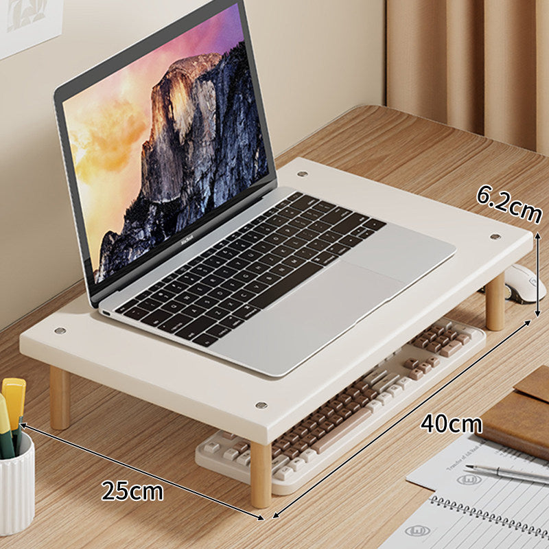 Kompakte Desktop-Laptop- und Monitorerhöhung mit Untertischstauraum und Holzbeinen