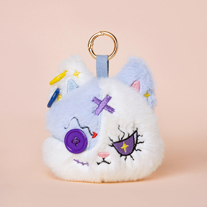 Faux-Fur Bunny Charm Schlüsselanhänger mit gesticktem Patchwork-Gesicht und goldenem Metallring Karnz