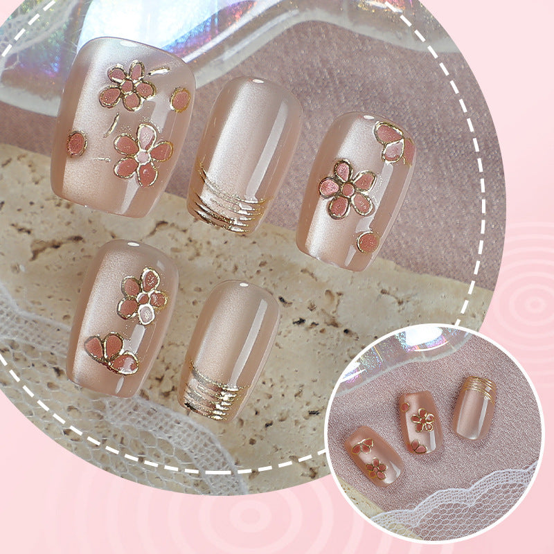Blumenverzierte Press-On Nagelset