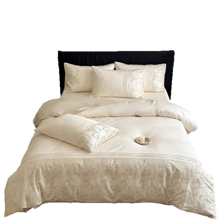 Bestickte Paspel-Baumwollsatin Bettbezug-Set