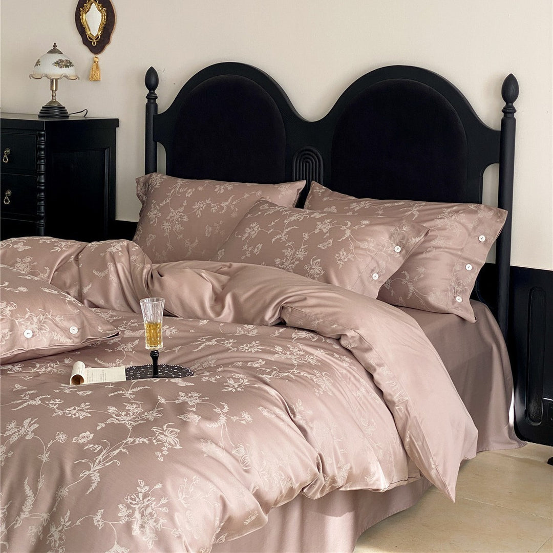 Satin-Mischgewebe Jacquard Floral Bettbezug Set mit Knopfverschluss Kissenbezügen