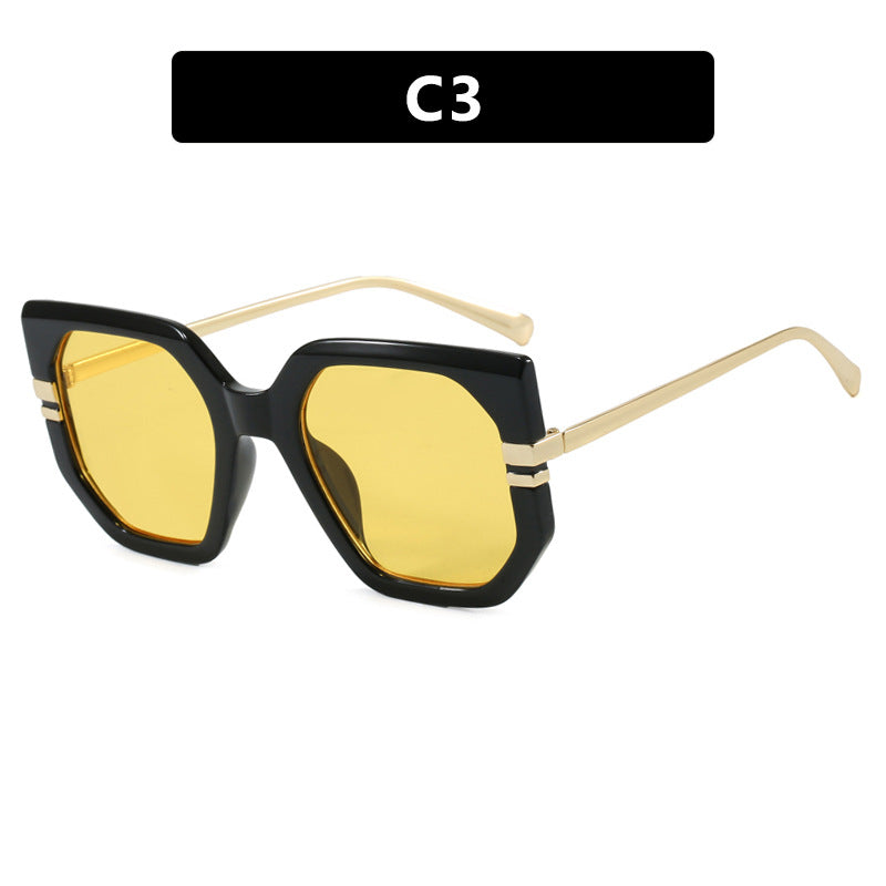 Damen geometrische Sonnenbrille mit luxuriösem goldenen Rahmen und polarisierenden Gläsern Karnz