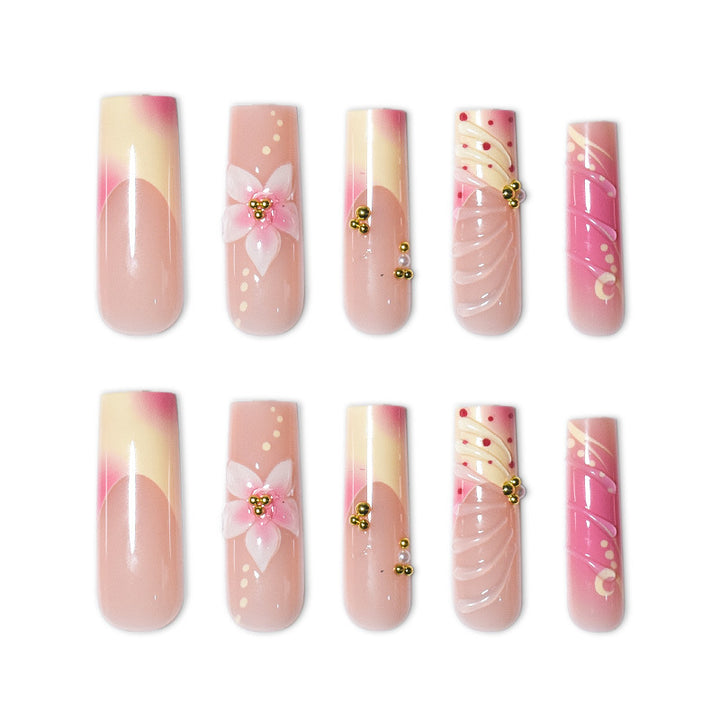 Künstlerisches florales und Pünktchen Press-On Nagelset Karnz