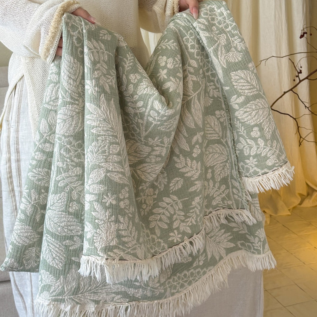 Florales Jacquard Baumwollwurf mit Fransenrädern