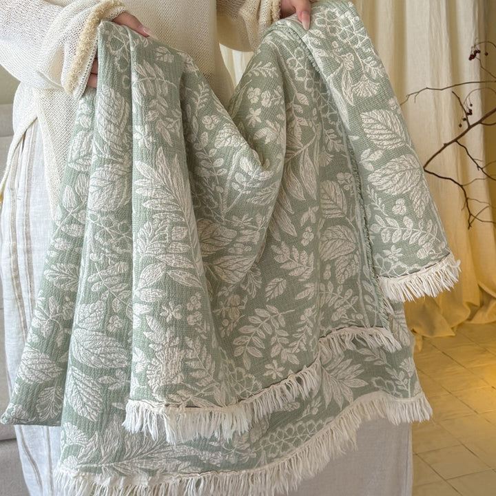 Florales Jacquard Baumwollwurf mit Fransenrädern