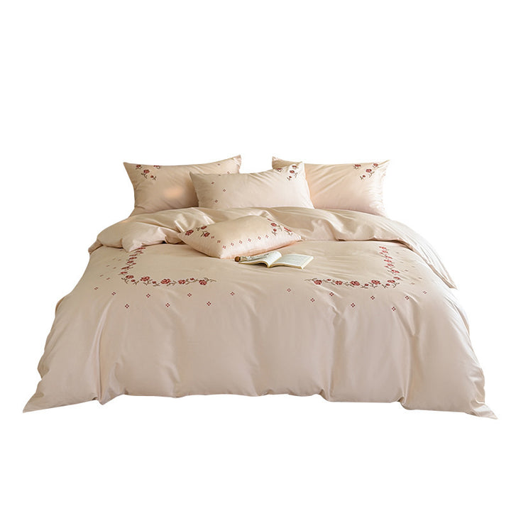 Luxuriöses Satin-Bettbezug-Set mit besticktem Rosenranken