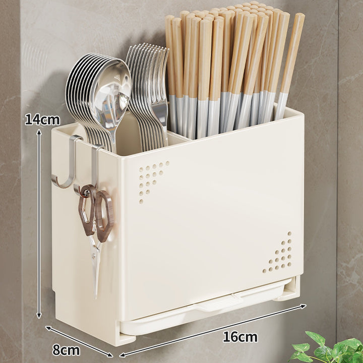 Wandmontierter Ablagebesteckorganizer mit abnehmbarem Tablett und Haken