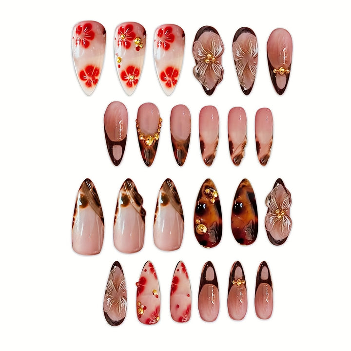 Künstlerisches Stiletto Press-On Nagelkunst Set Karnz