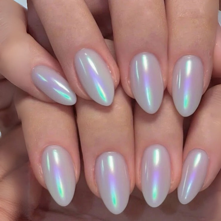 Iridescent mandelförmige Press-On Nägel Karnz