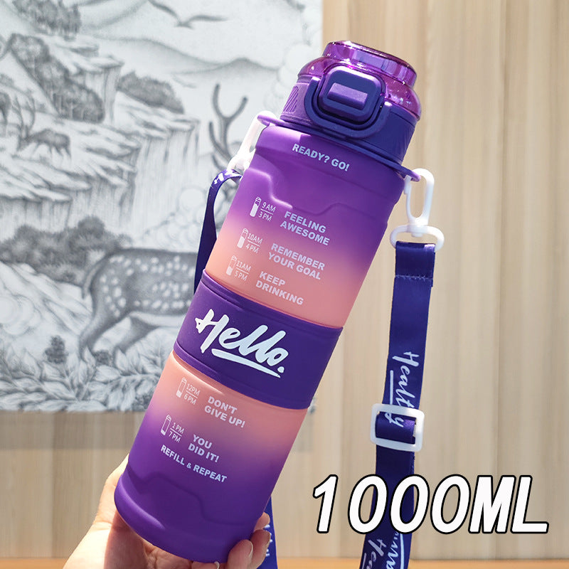 Damen Motivations-Trinkflasche mit Zeitanzeige und Schultergurt Karnz