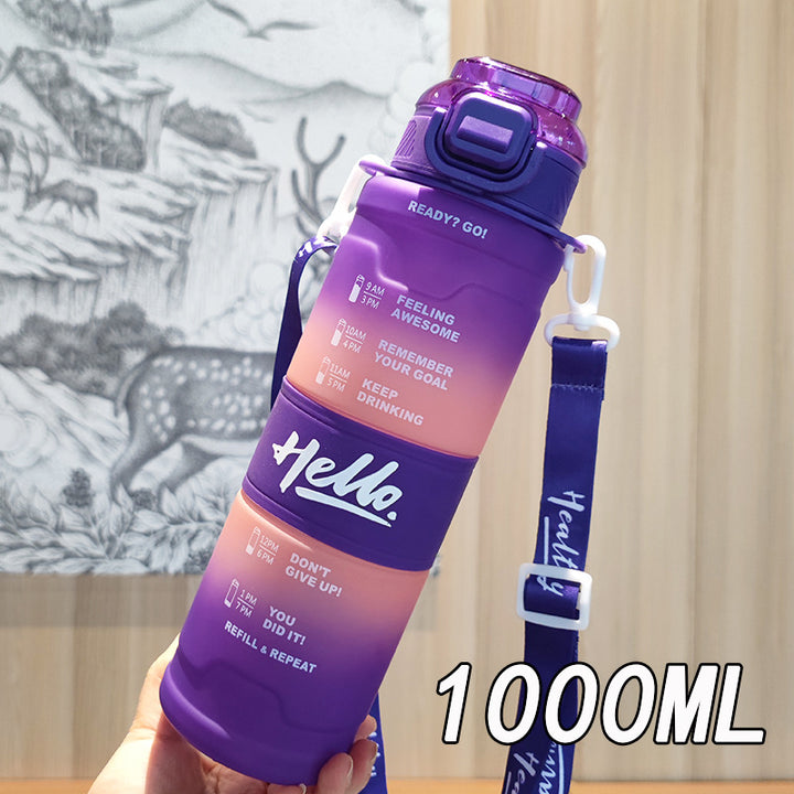 Damen Motivations-Trinkflasche mit Zeitanzeige und Schultergurt Karnz