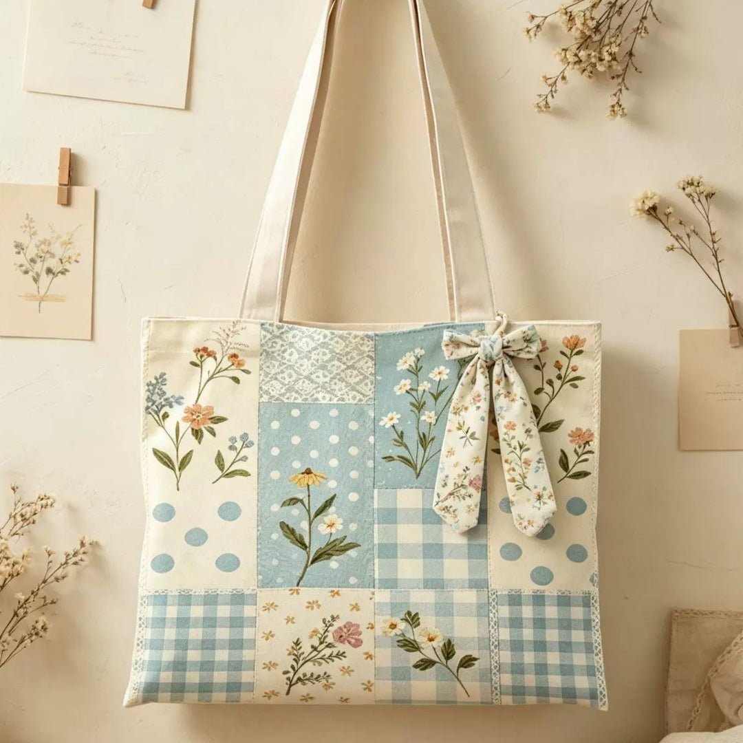 Blumen-Patchwork-Canvas-Tasche