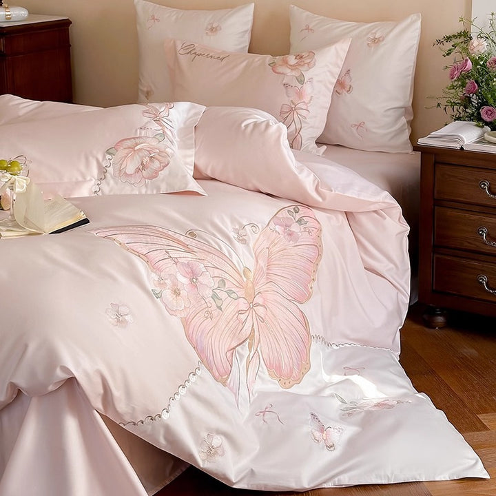 Bestickte Seidengriffige Schmetterlingsblüten Bettbezug Set