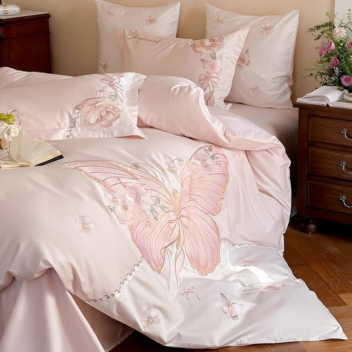 Bestickte Seidengriffige Schmetterlingsblüten Bettbezug Set