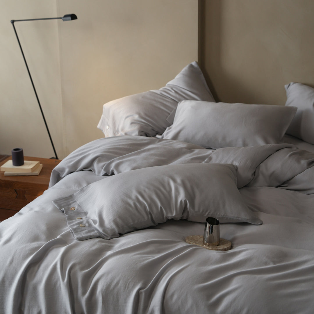 Luxus Bio-Baumwoll-Satin-Bettbezug-Set mit Knopfverschluss