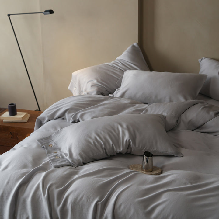 Luxus Bio-Baumwoll-Satin-Bettbezug-Set mit Knopfverschluss