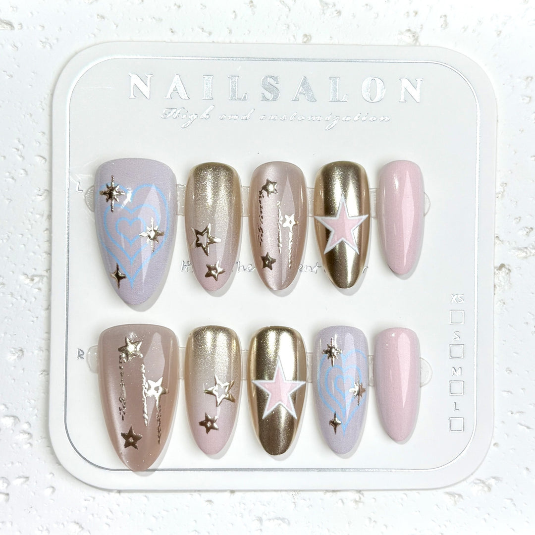 Künstlerisch Star-Beschmückte Press-On Nail Set
