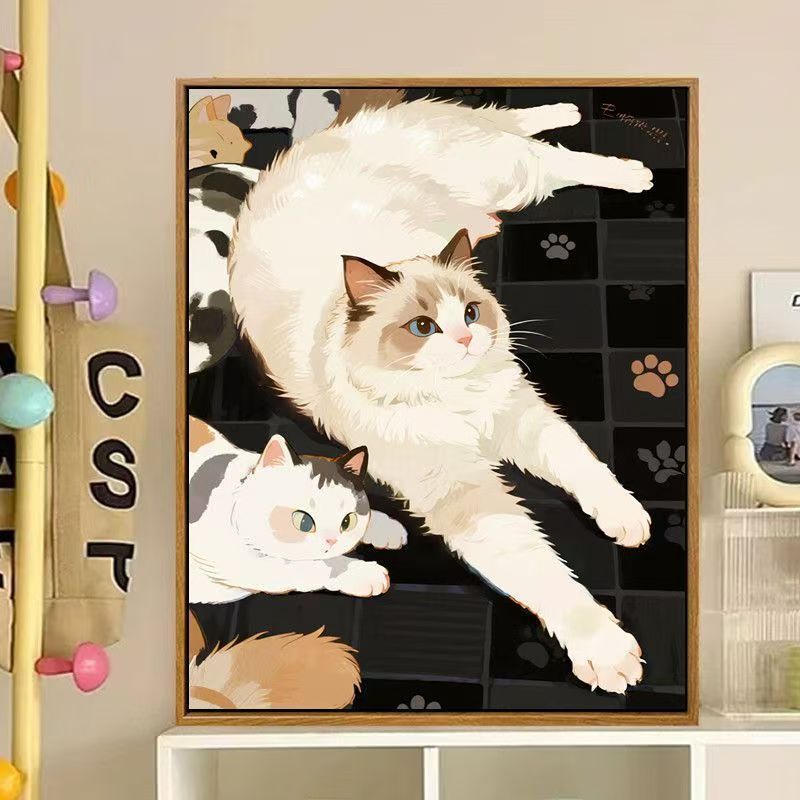 Niedliches katzenbasiertes dekoratives Leinwandkunstwerk Karnz