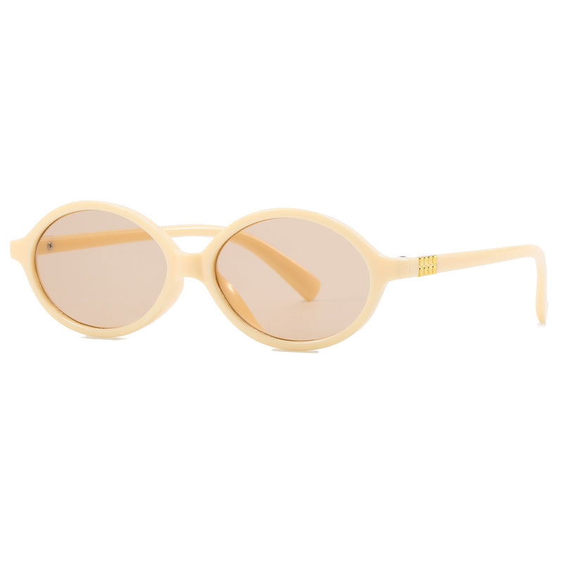 Damen modische Sonnenbrille mit ovalem Rahmen und goldenen Akzenten Karnz
