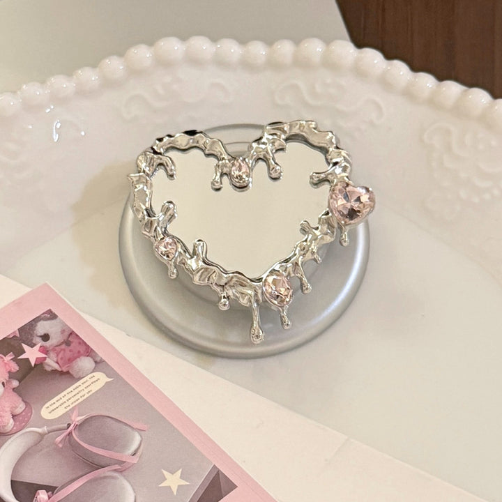 Herzförmiger Handspiegel mit eleganten Kristallen Karnz