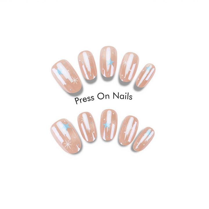 Künstlerisches Press-On-Nagel-Set mit himmlischem Design Karnz
