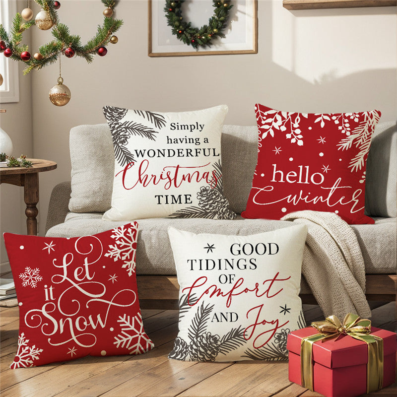 Dekorativer Baumwoll-Leinen Quadrat Kissenbezug Hallo Winter Schriftzug Druck