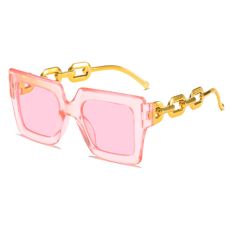 Damen Modische Sonnenbrille mit einzigartigem rechteckigen Rahmen und Kettendetails Karnz