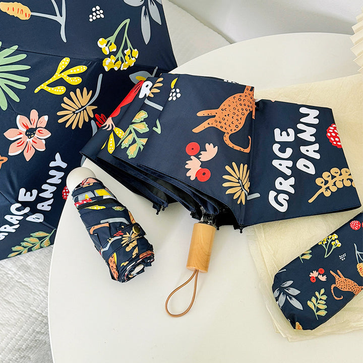 Damen Faltbarer Regenschirm mit ausdrucksstarkem Blumenmuster Karnz