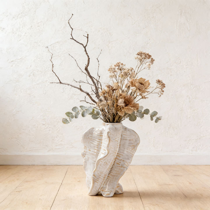 Skulptural Keramische Gerippte Wellen Torso Knauf Vase